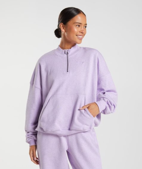 Women's Gymshark Rest Day Sweats 1/2 Zip Sweatshirts Purple | NZ 4ZVDGY